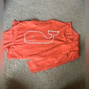 Large Vineyard Vines Vintage Whale Long-Sleeve Pocket Tee in Color “Sunrise”